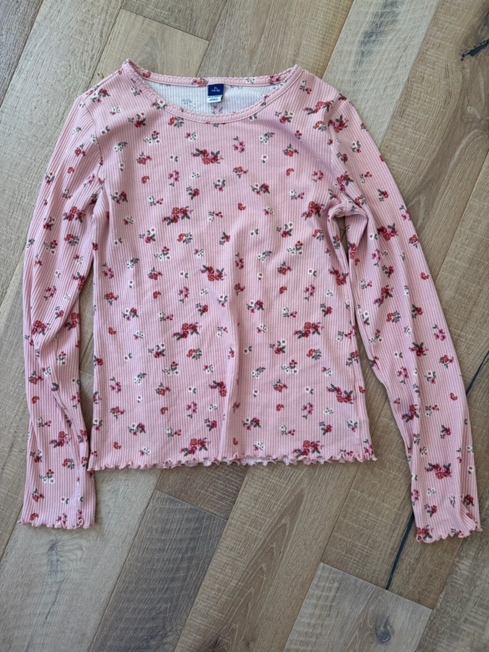 Old Navy Pink Floral Ribbed Long-Sleeve Tee
